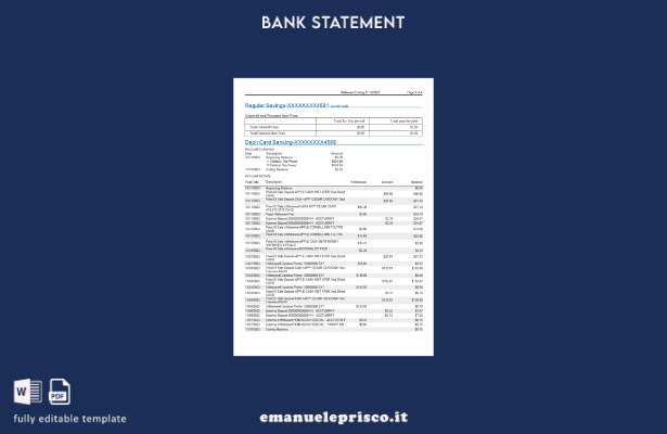 modello di pagine di parole di estratto conto bancario USA MidFlorida in stile 1